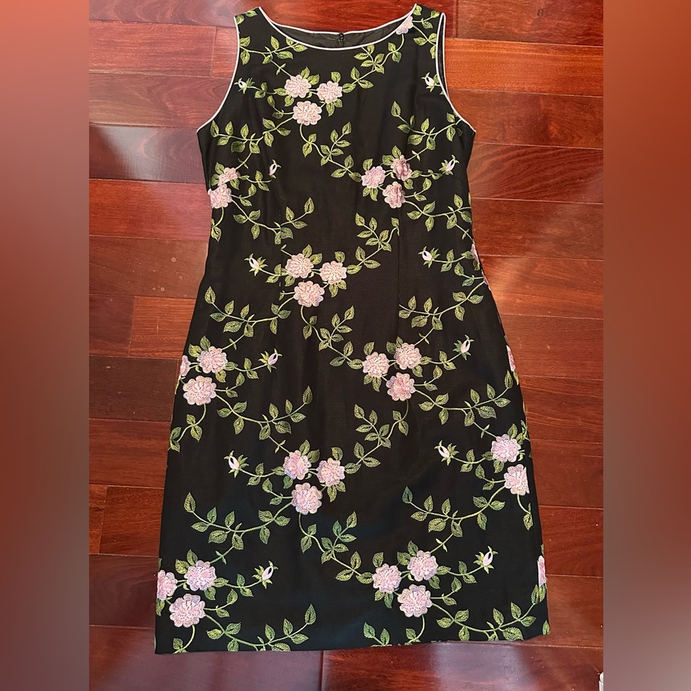 Jessica Howard Lined Sleeveless Black Pink Floral Embroidered Dress Size 10 NWOT